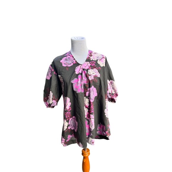 New Free People Shirt Small Maye Floral Puff Sleeve Cotton Poplin Tunic Top - Picture 3 of 7